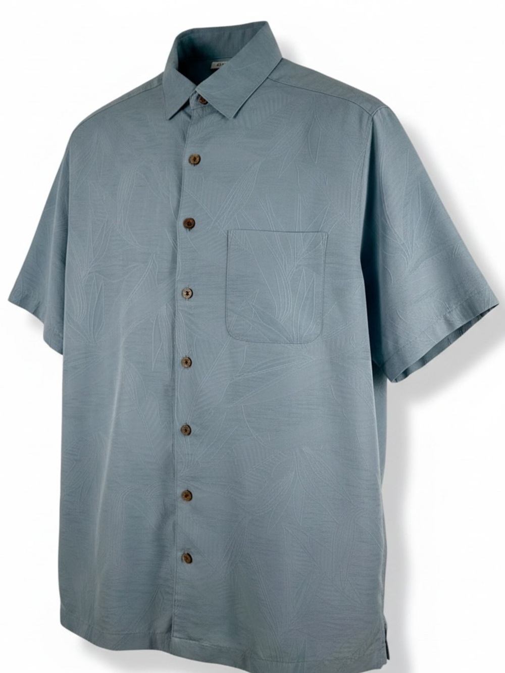 Caribbean Mens Short Sleeve Button Down Camp Shirt Dusty Blue Linen Blend L